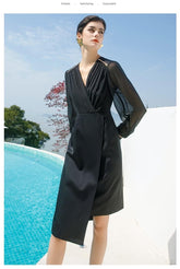 Chiffon Studded Sleeve Drapped Midi Dress